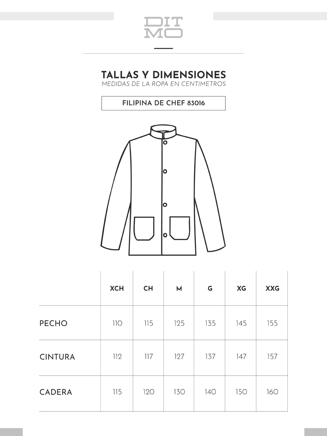 tabla de medidas para filipina de chef 83016