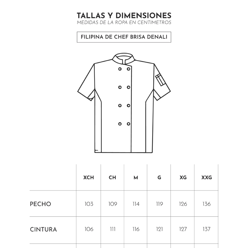 
                      
                        tabla de medidas para filipina de chef
                      
                    