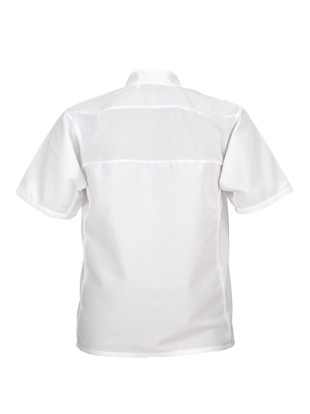 Espalda de chaqueta para chef color blanco con bolsa en manga y botones