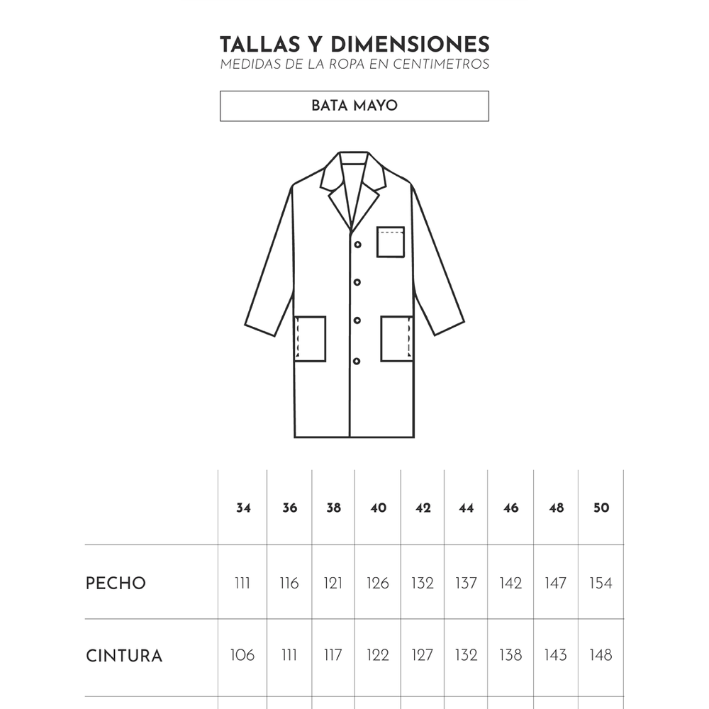 
                      
                        Tabla de tallas y dimensiones de bata de laboratorio para caballero de Ditmo
                      
                    